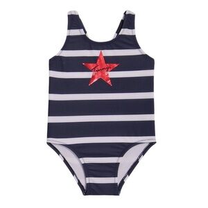 Tommy Hilfiger Baby Girl One Piece Striped Swimsuit Size 12m Navy & White